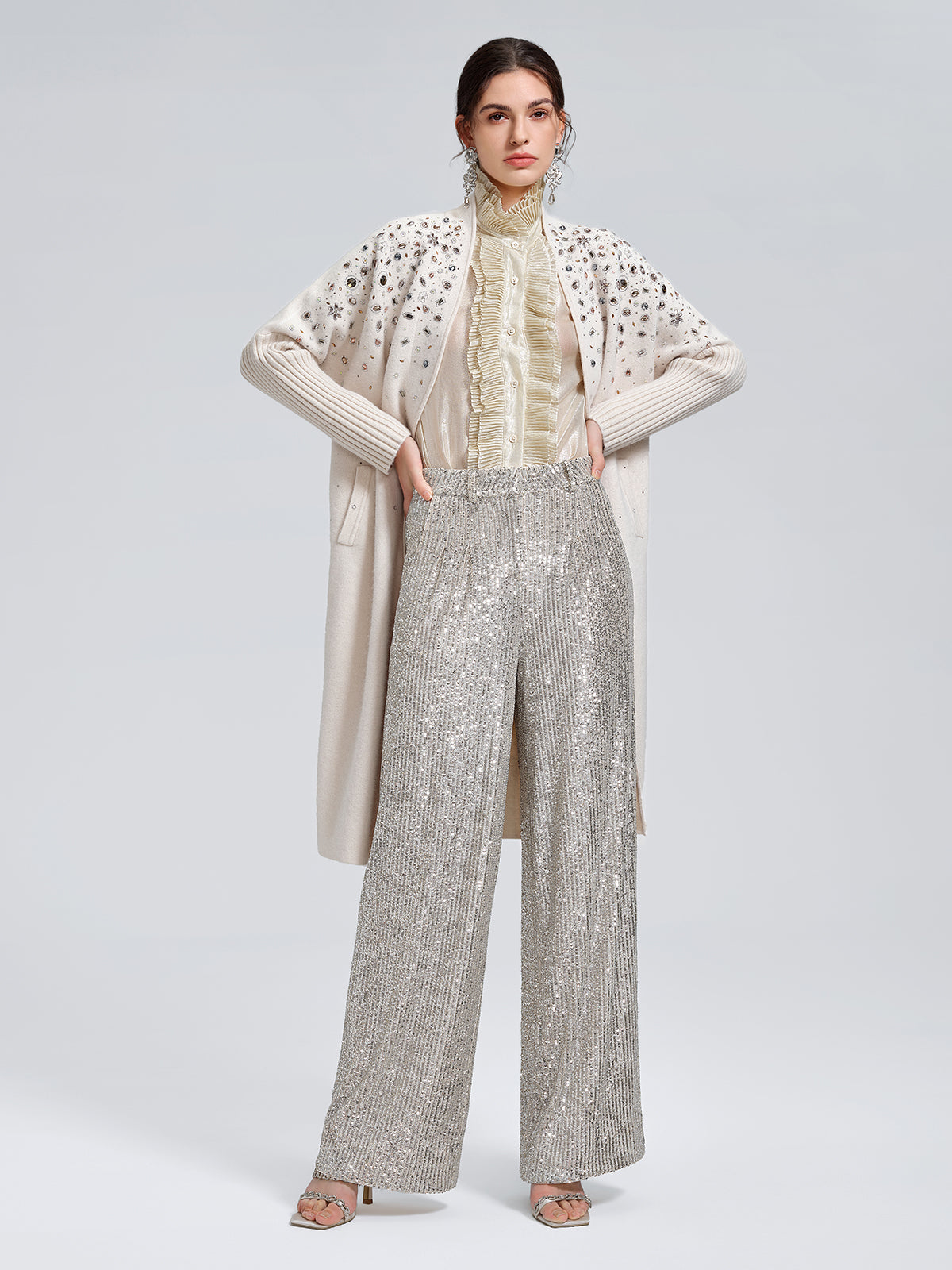 Multicolor Crystal Beaded Embellished Coat