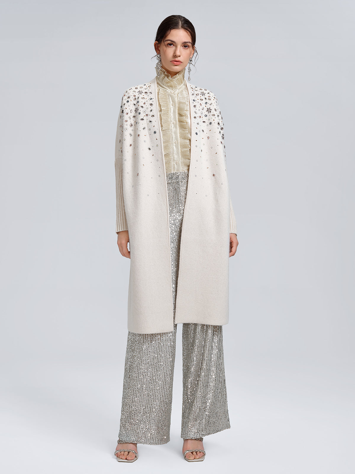 Silk Metallic-Sheen Pleated Shirt