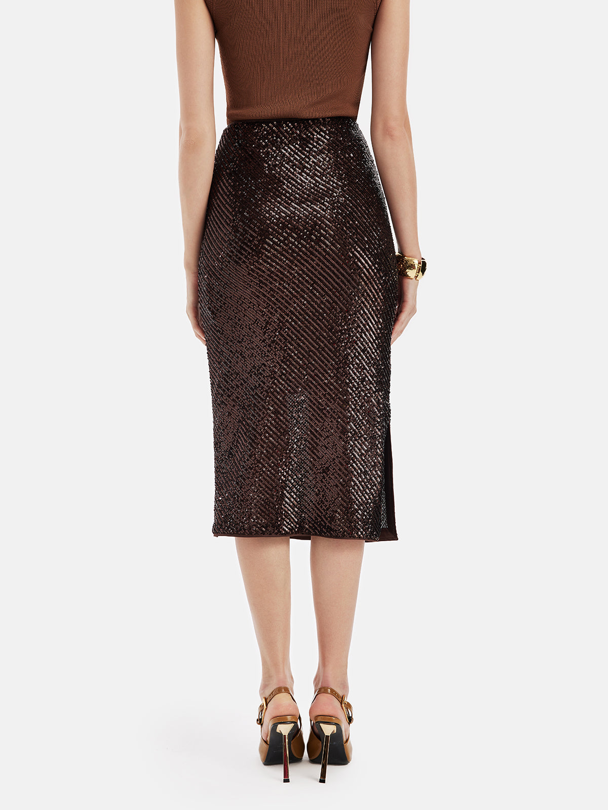 Embellished Sequined Pencil Skirt