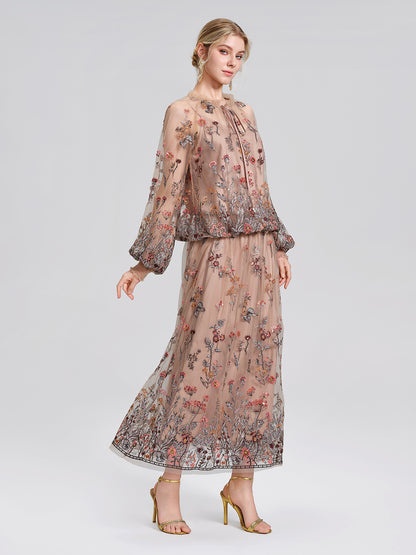 Mesh Embroidered Flare Skirt