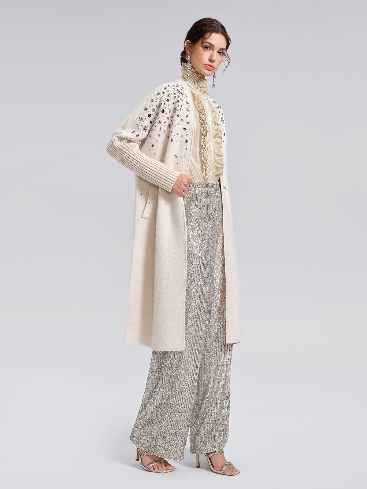 Multicolor Crystal Beaded Embellished Coat