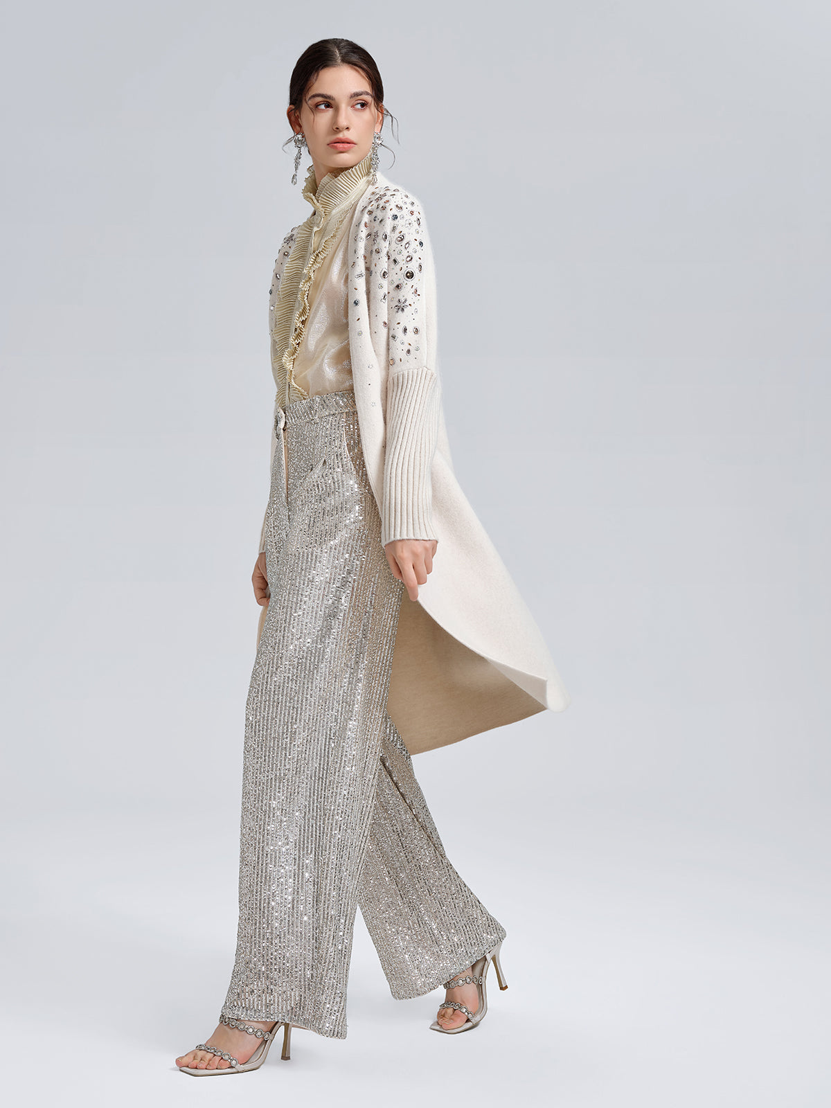 Multicolor Crystal Beaded Embellished Coat