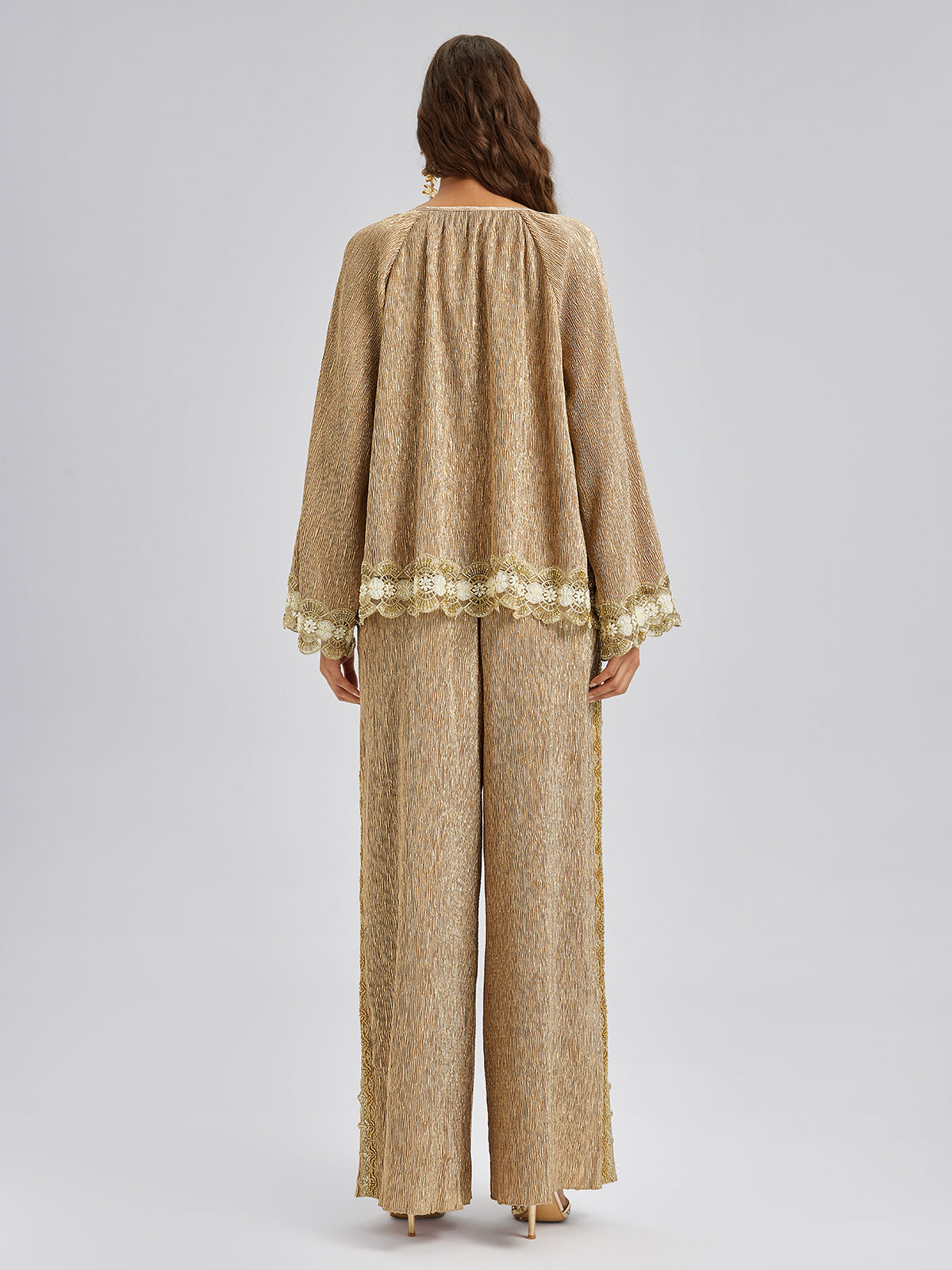 Gold Metallic Pleated Beaded Set