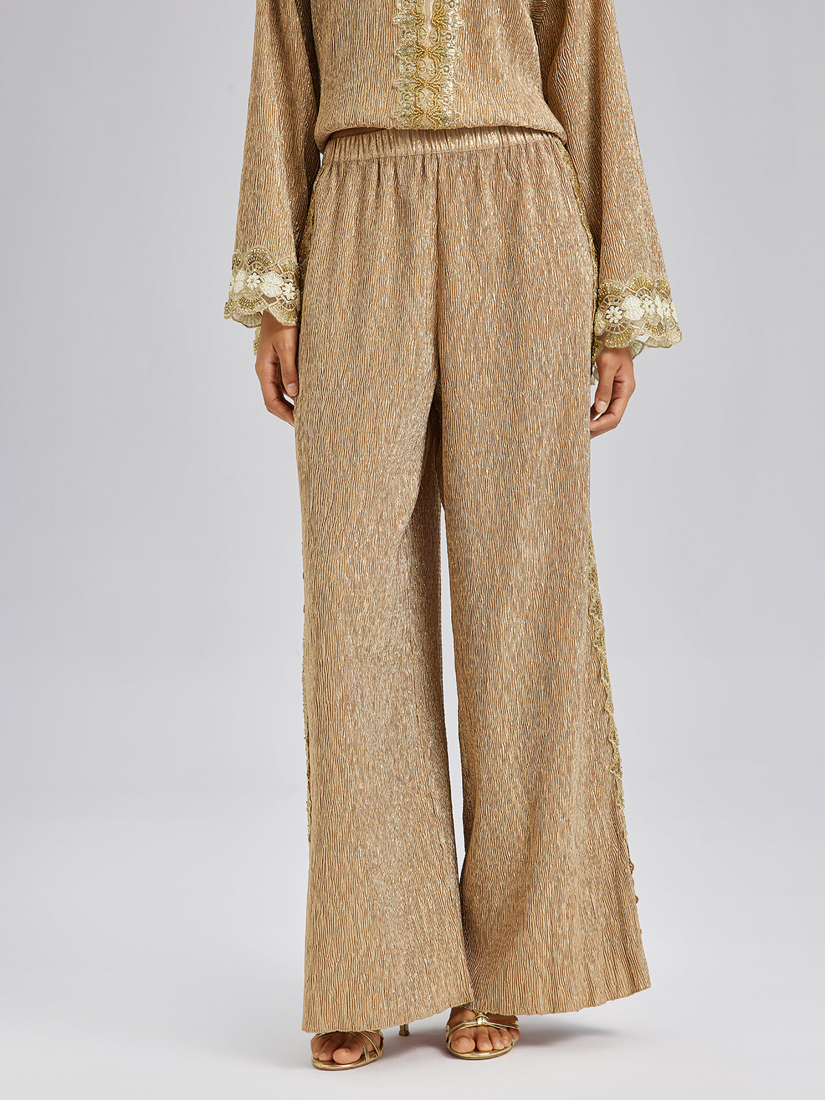Gold Metallic Pleated Beaded Set