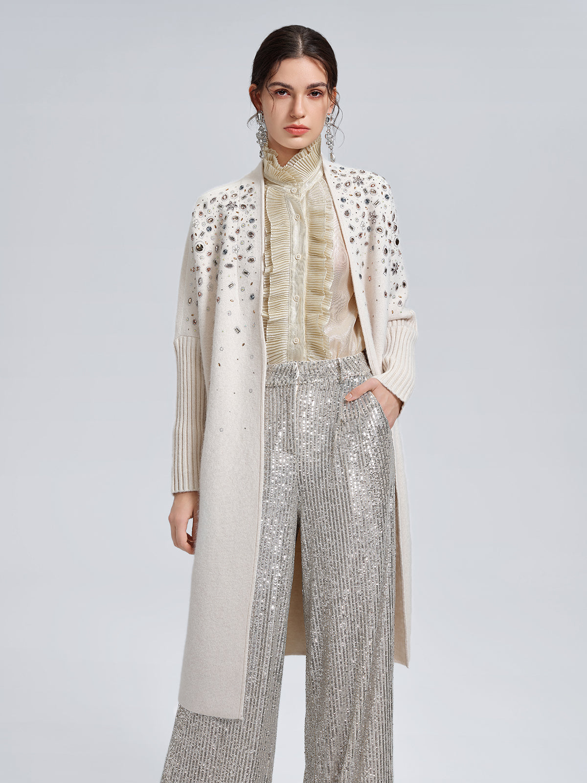 Multicolor Crystal Beaded Embellished Coat