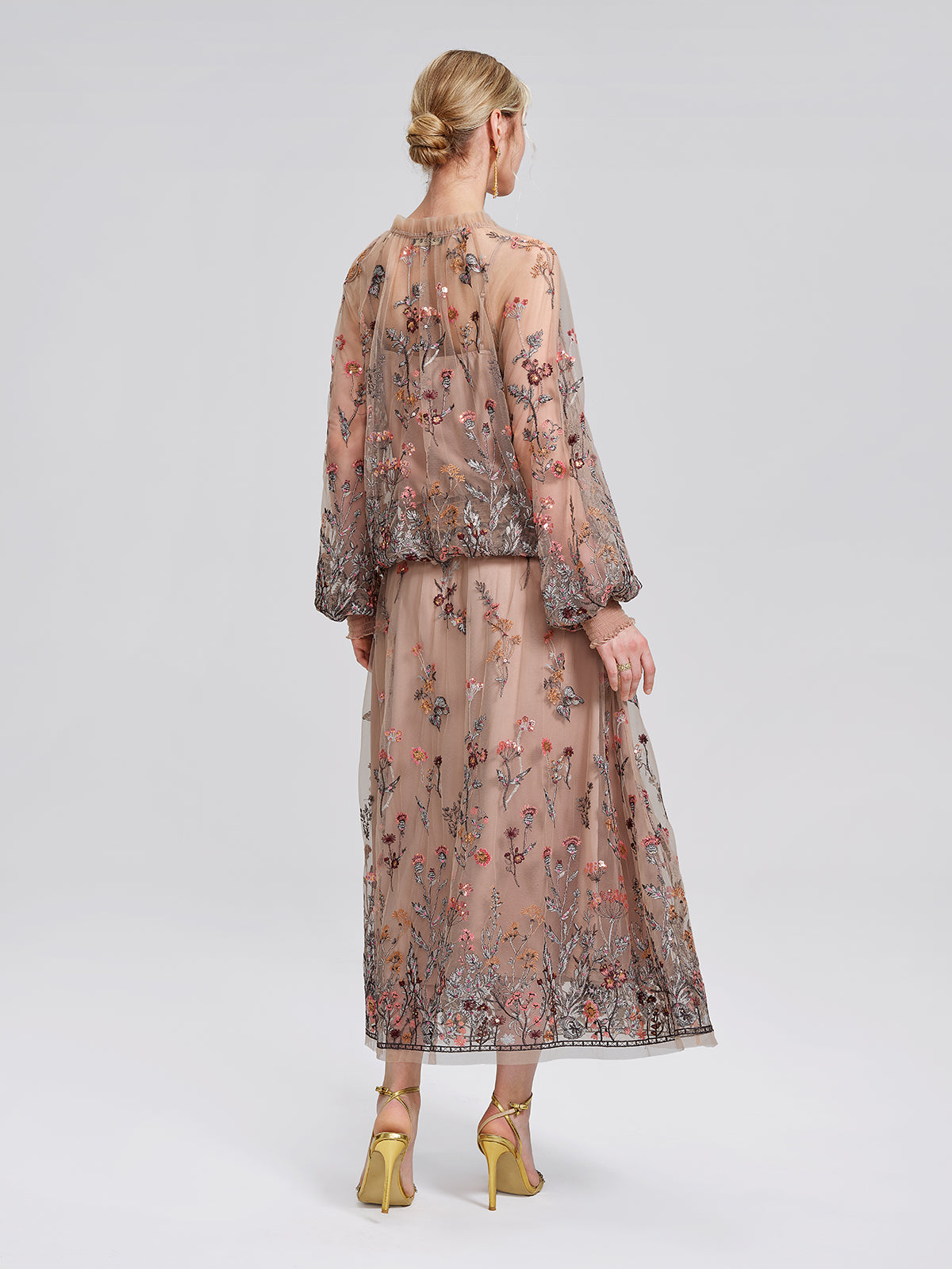 Mesh Embroidered Flare Skirt