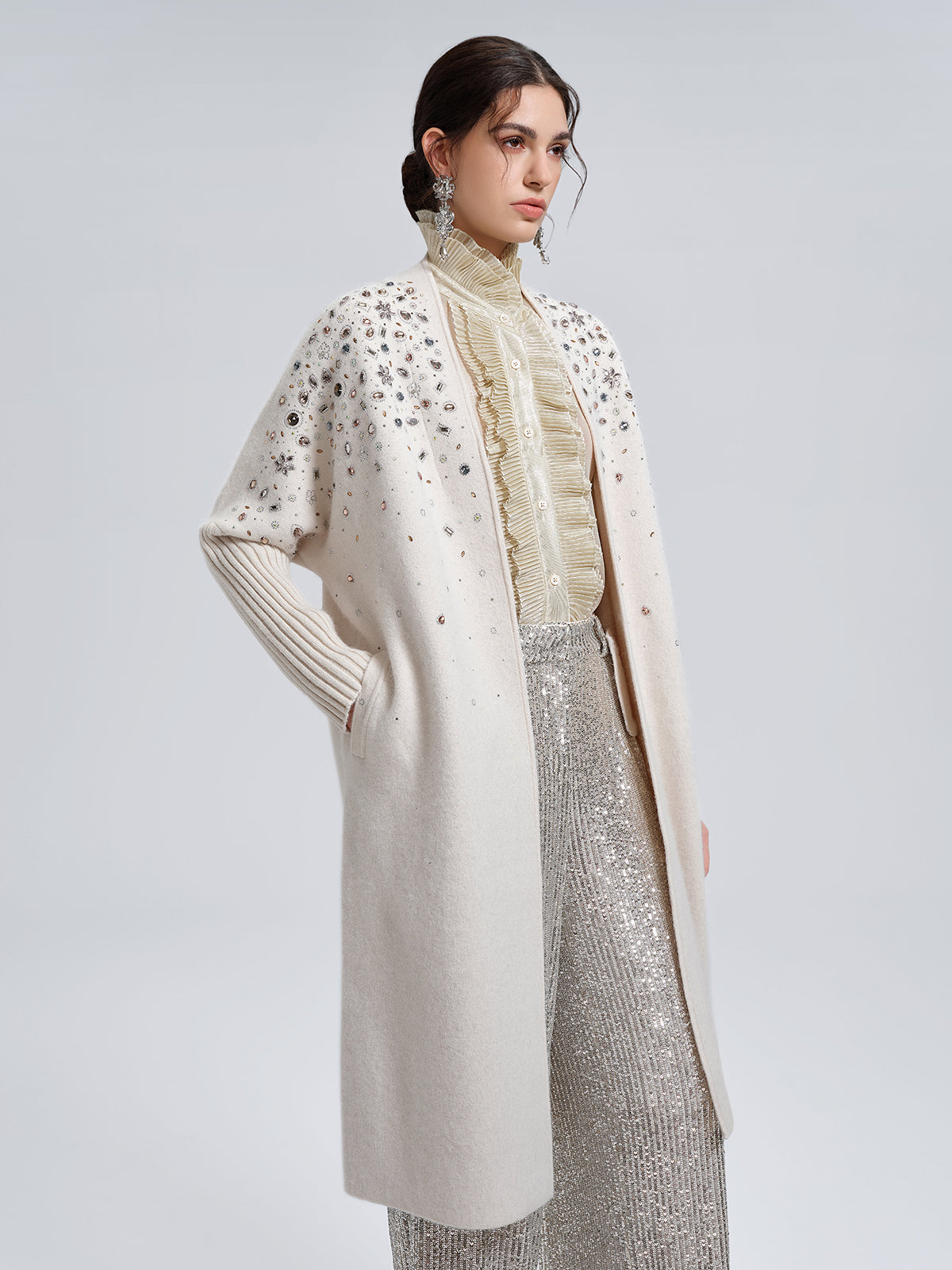 Multicolor Crystal Beaded Embellished Coat