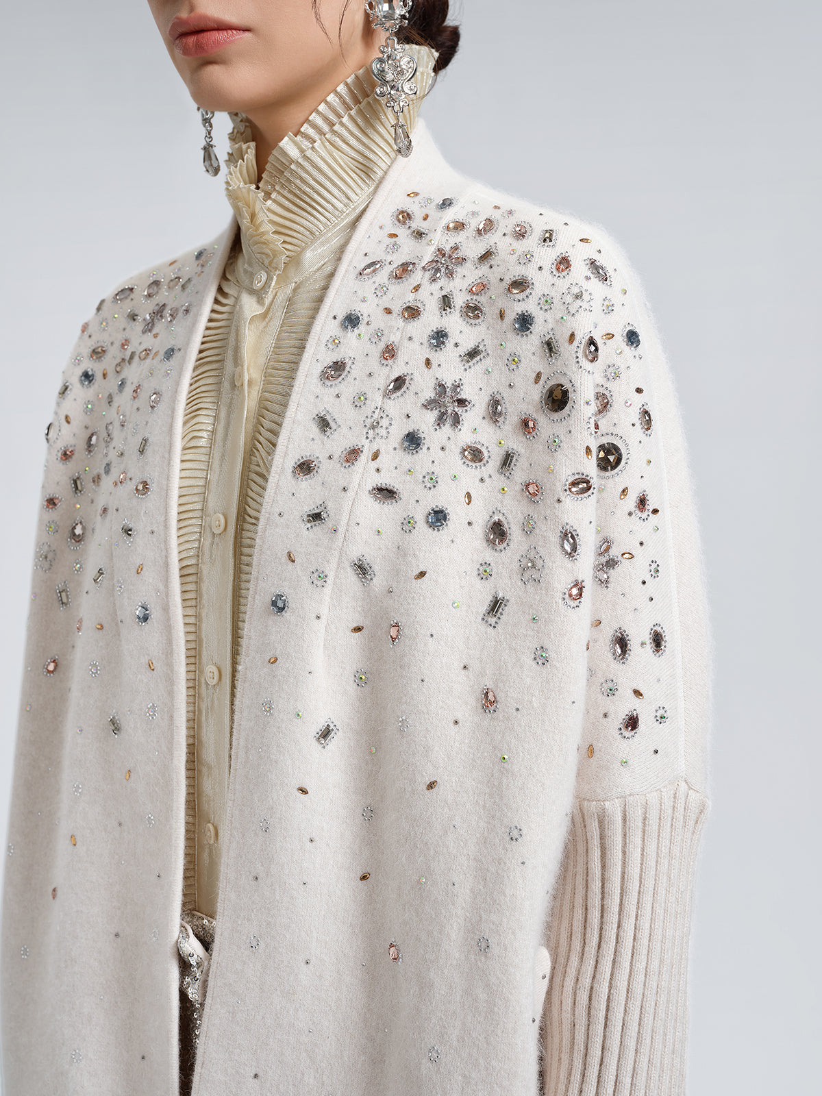 Multicolor Crystal Beaded Embellished Coat