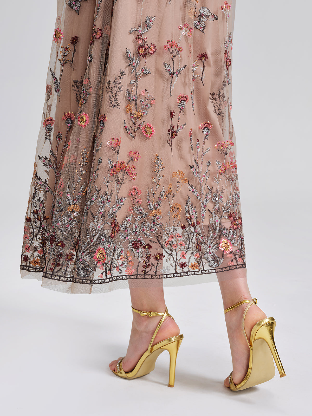 Mesh Embroidered Flare Skirt