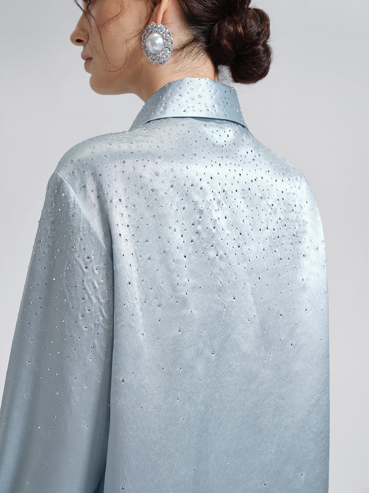 Satin Rhinestone 3D Floral Shirt