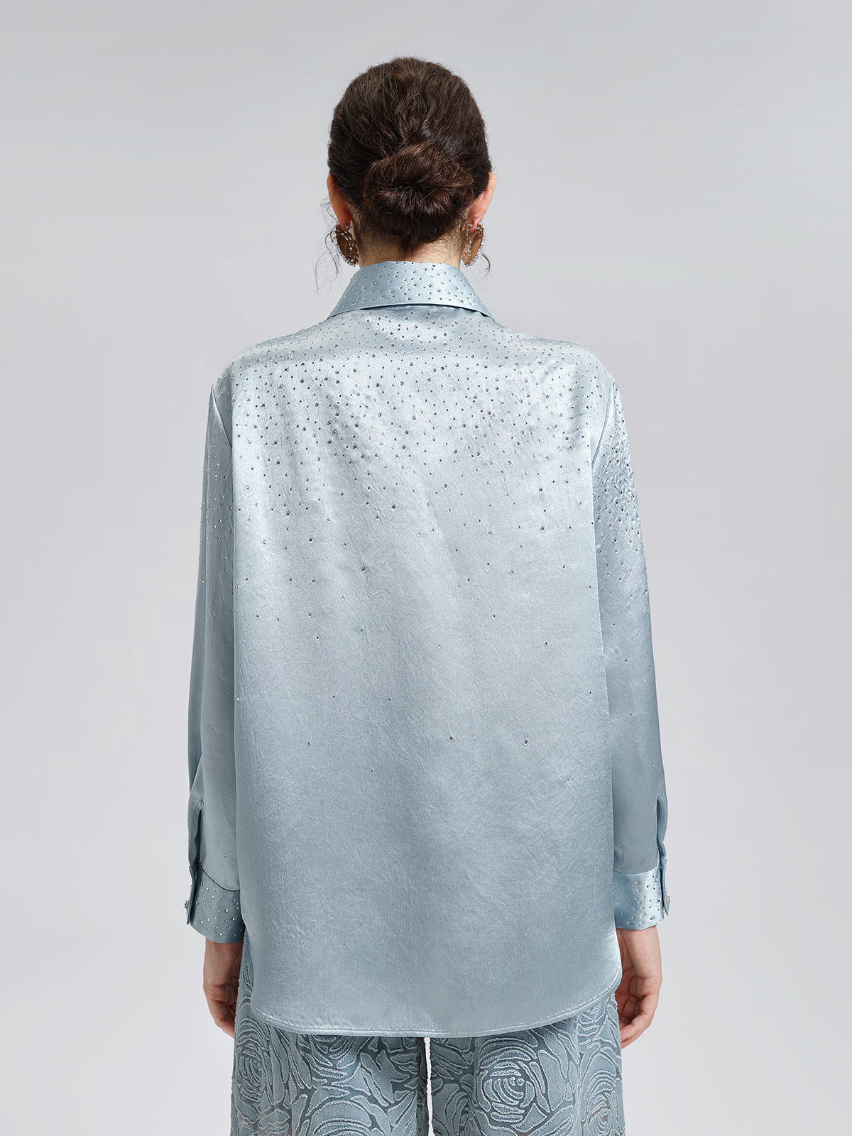 Satin Rhinestone 3D Floral Shirt