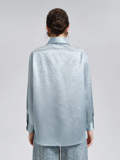 Satin Rhinestone 3D Floral Shirt