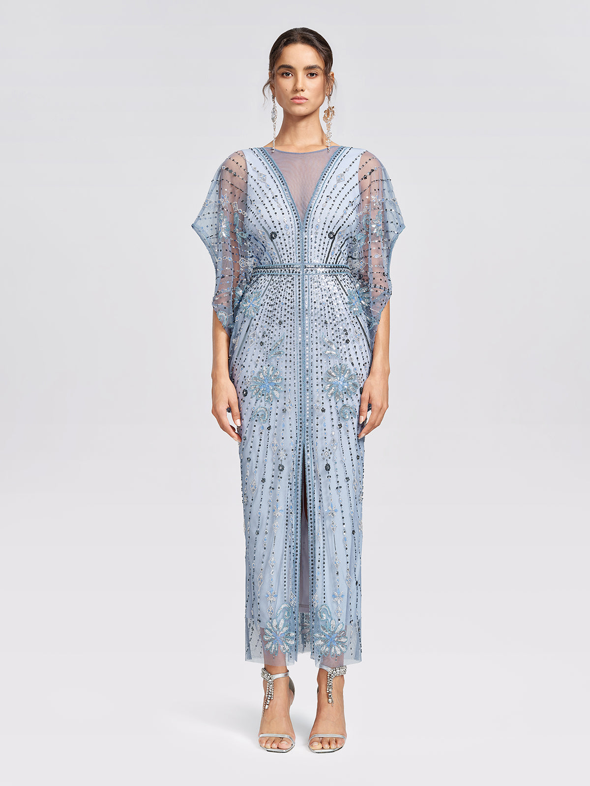 Beaded Sequin Mesh Floral Dress