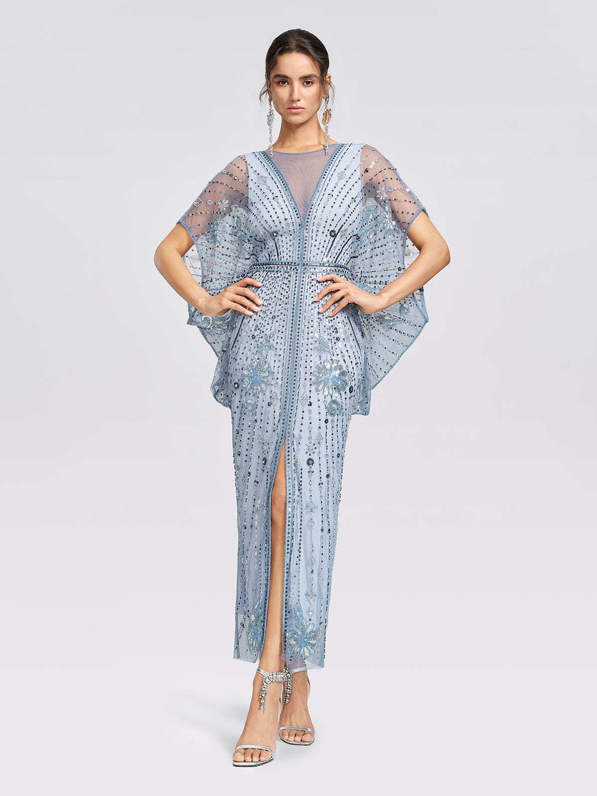 Beaded Sequin Mesh Floral Dress