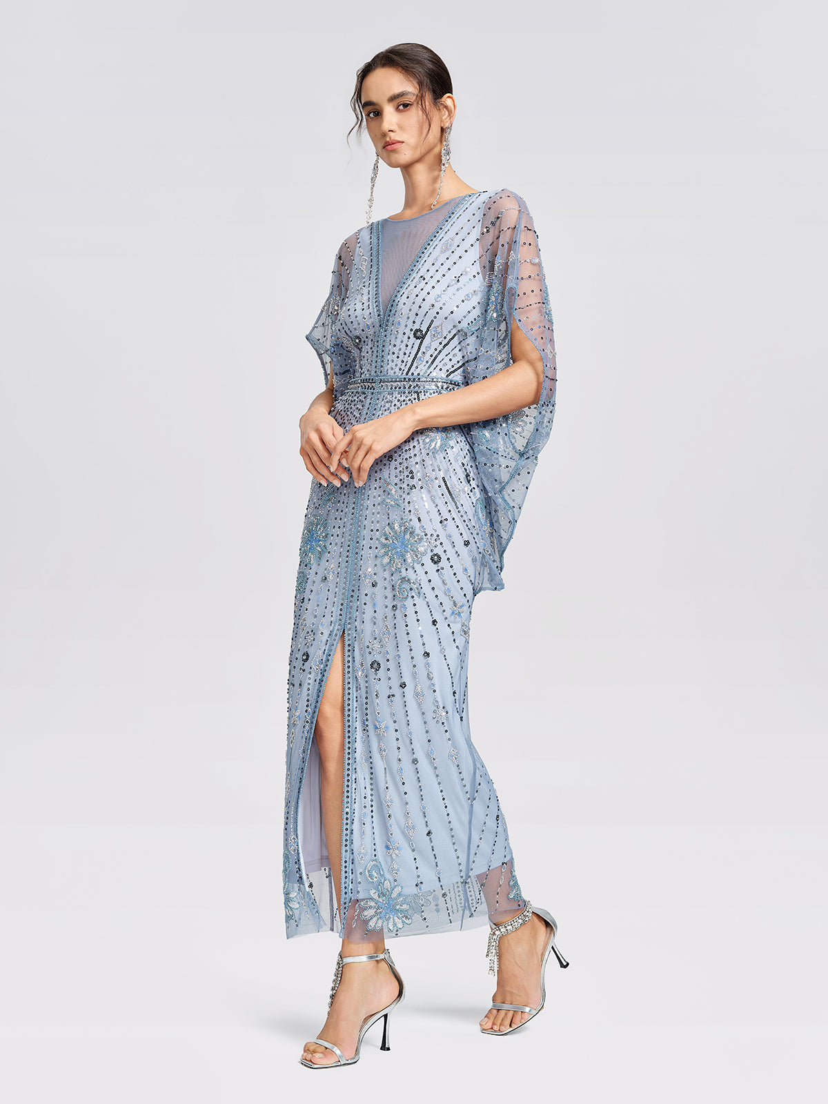 Beaded Sequin Mesh Floral Dress