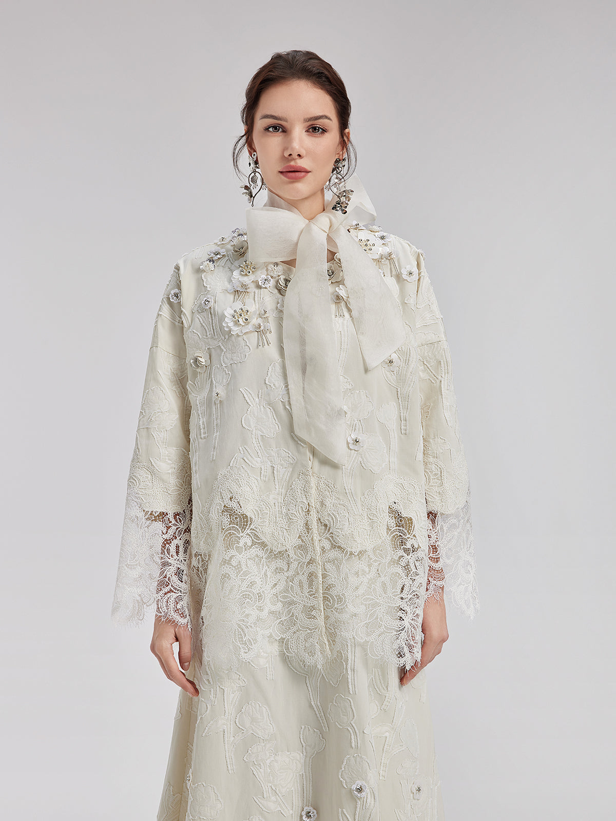 Final Sale | Custom Beaded Lace Jacquard Coat