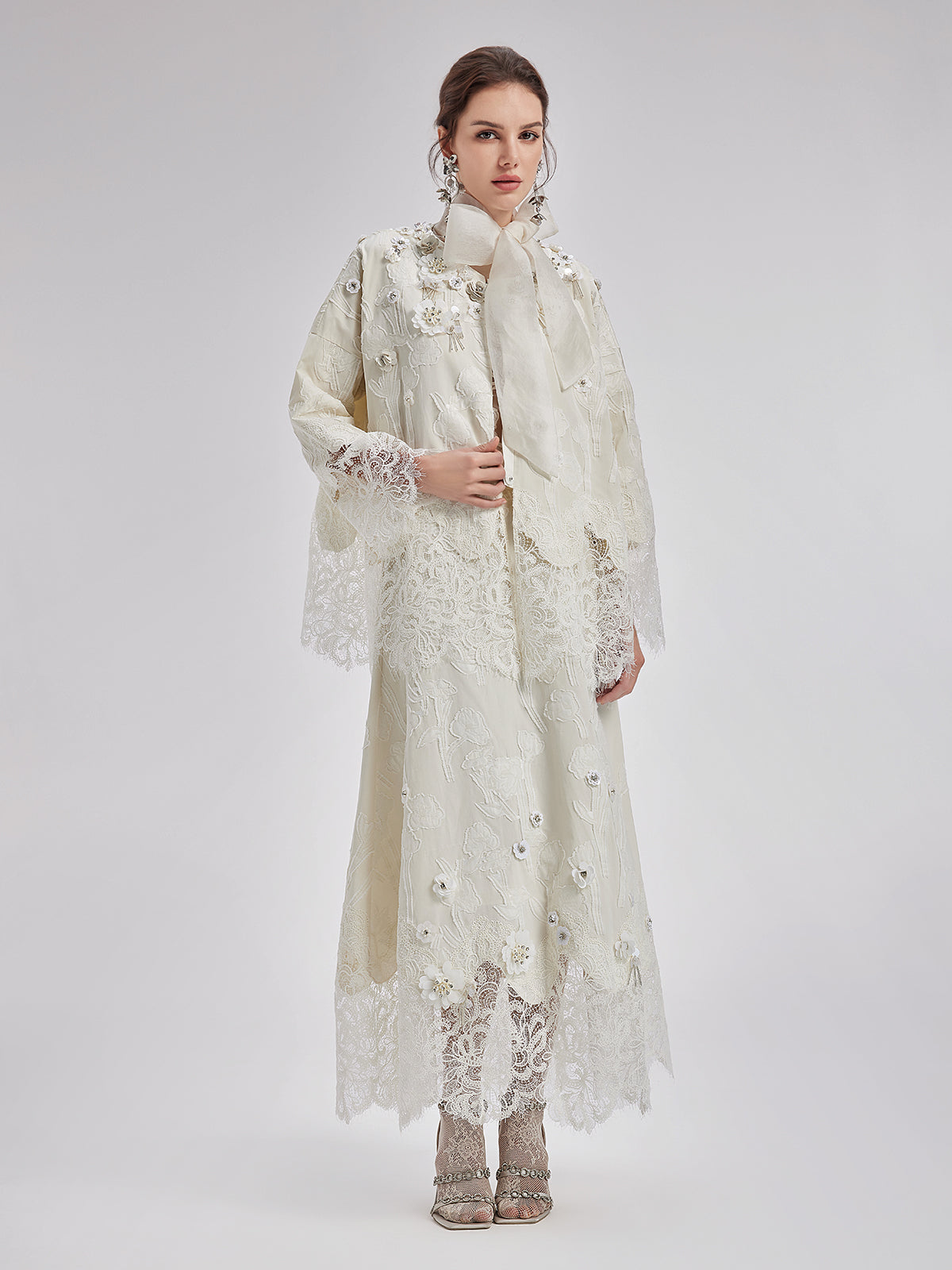 Final Sale | Custom Beaded Lace Jacquard Coat
