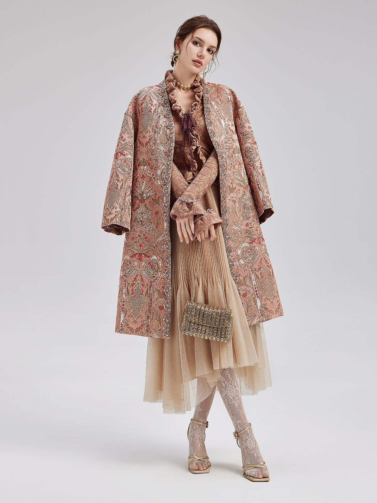 Gold Embroidered Jacquard Beaded Coat