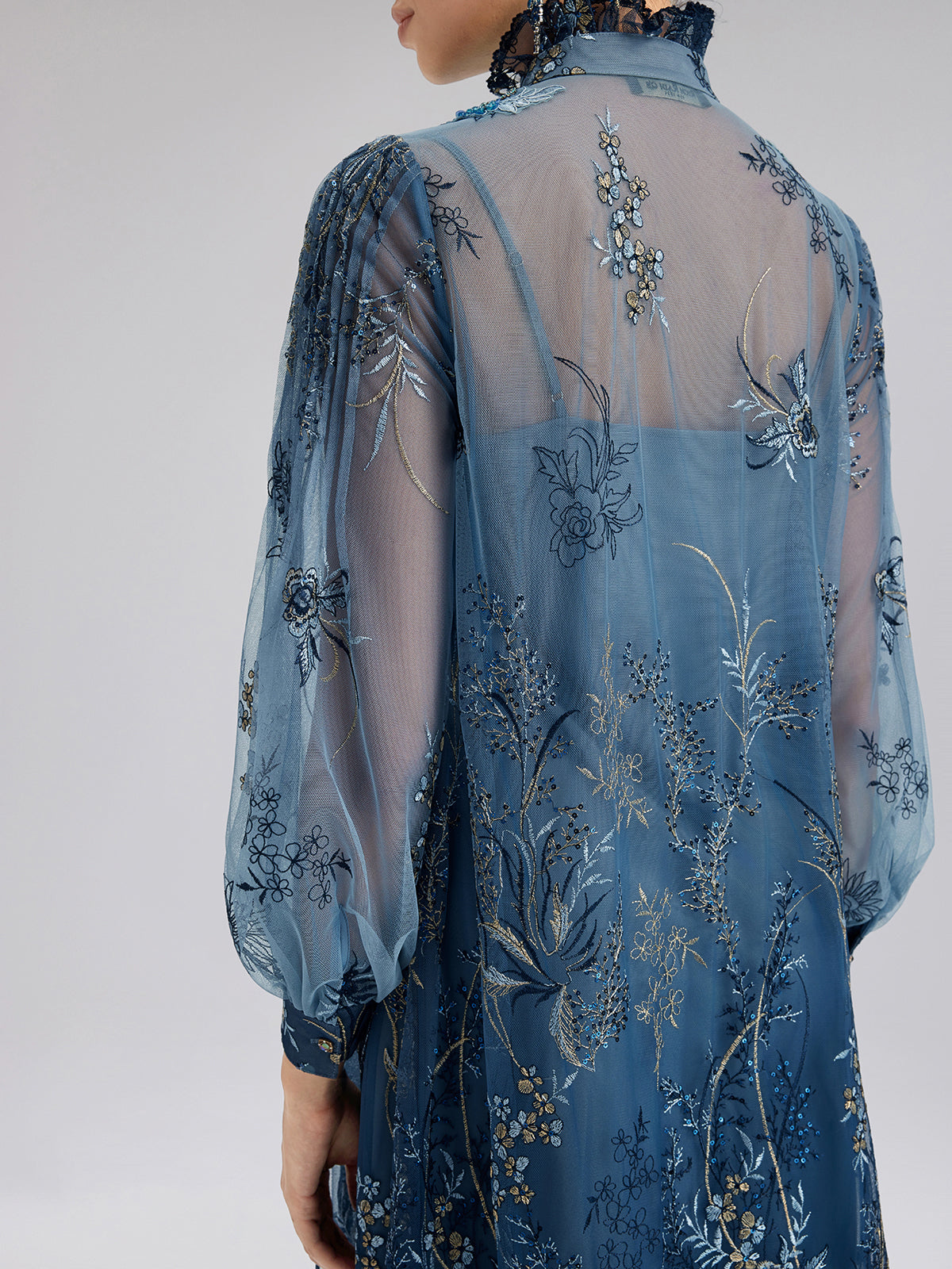 Vine Silver-Thread Embroidered Beaded Lace Dress (Belt Included)