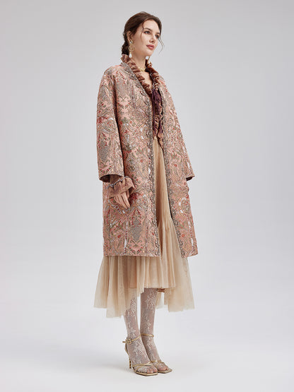 Gold Embroidered Jacquard Beaded Coat