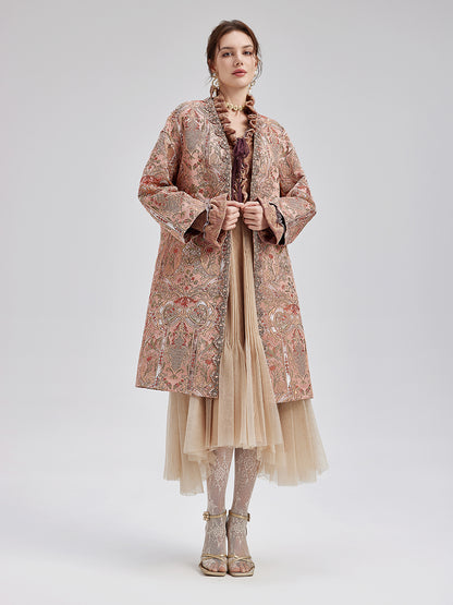 Gold Embroidered Jacquard Beaded Coat