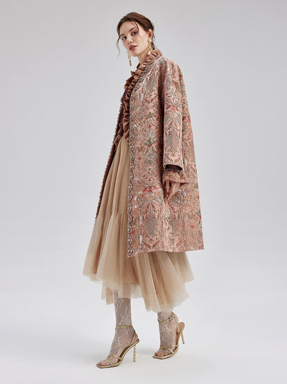 Gold Embroidered Jacquard Beaded Coat