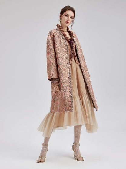 Gold Embroidered Jacquard Beaded Coat