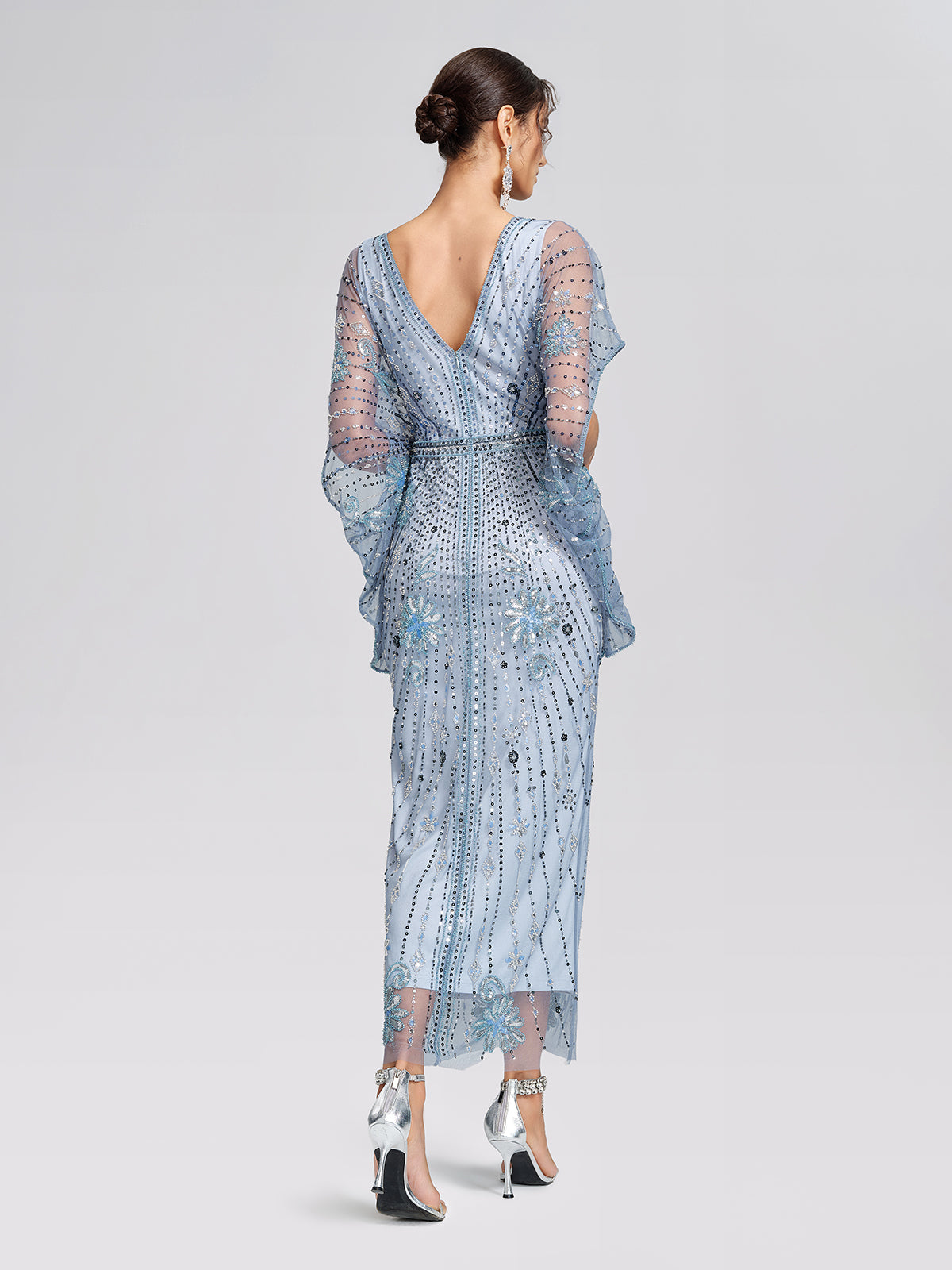 Beaded Sequin Mesh Floral Dress