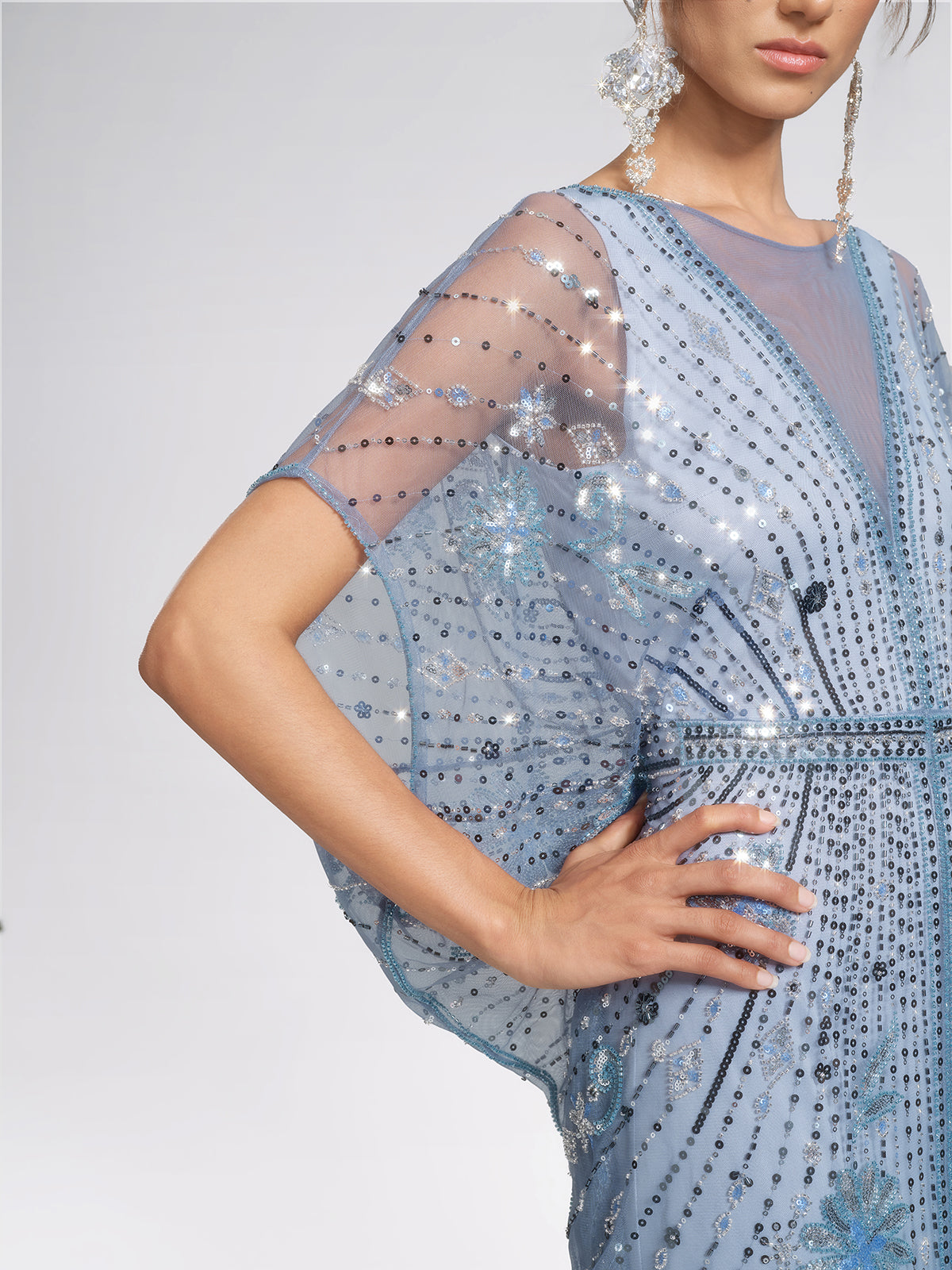 Beaded Sequin Mesh Floral Dress