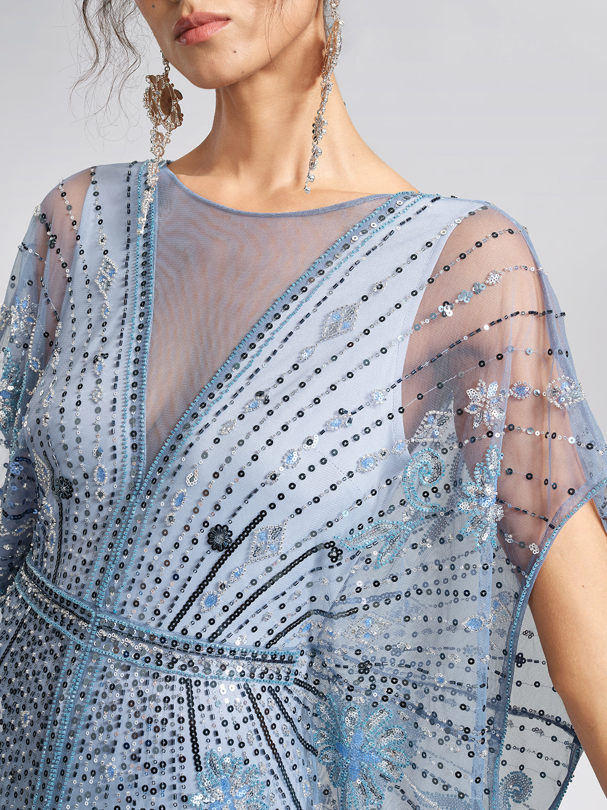 Beaded Sequin Mesh Floral Dress