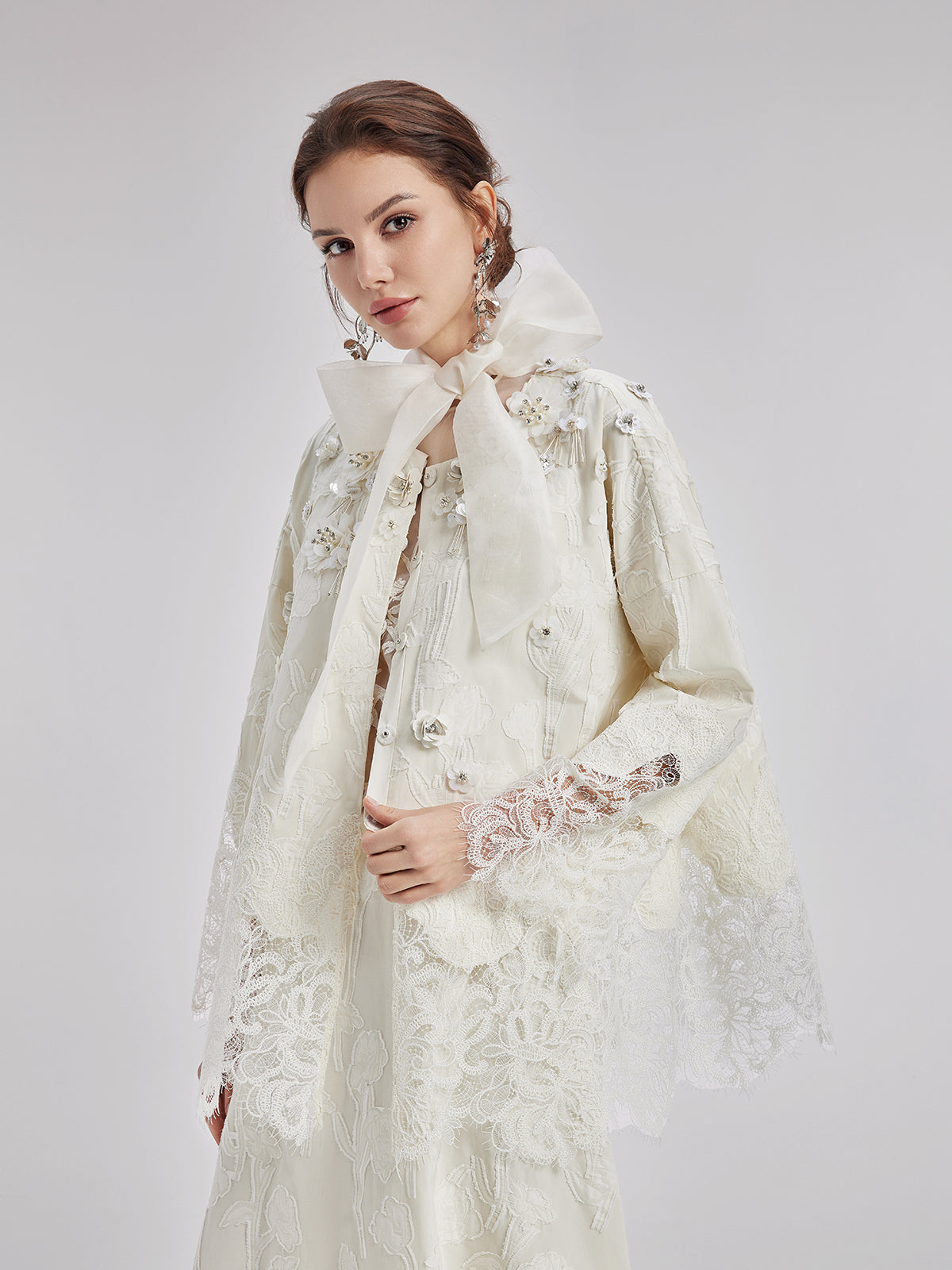 Final Sale | Custom Beaded Lace Jacquard Coat