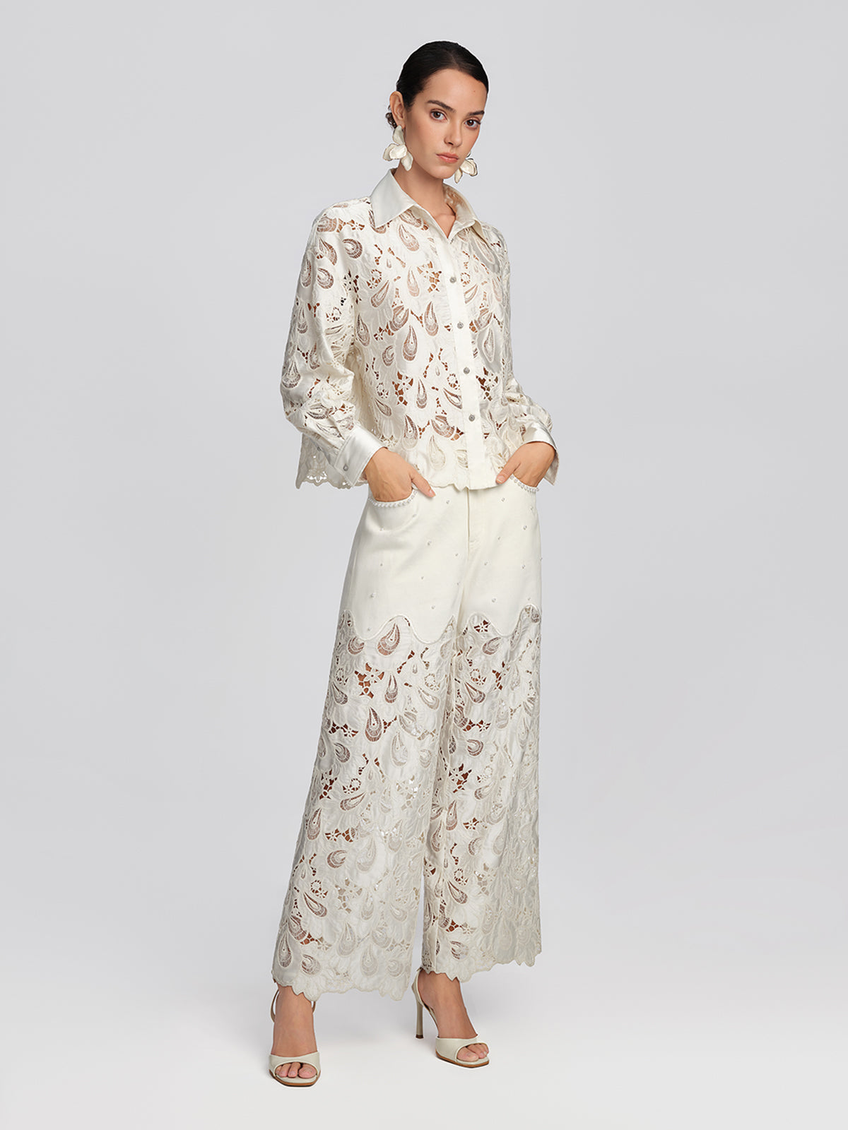 Eyelet Lace Rhinestone Shirt
