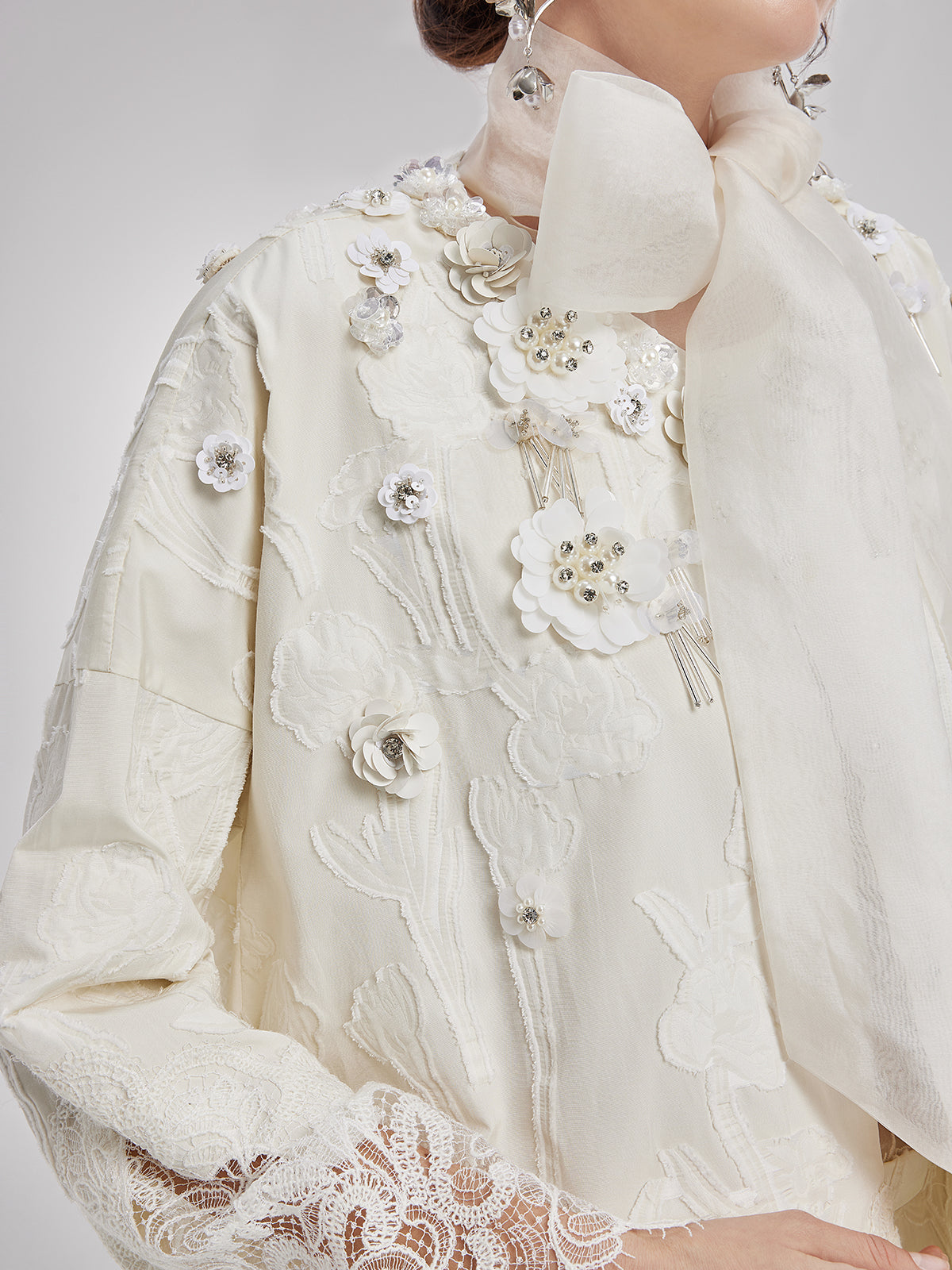 Final Sale | Custom Beaded Lace Jacquard Coat
