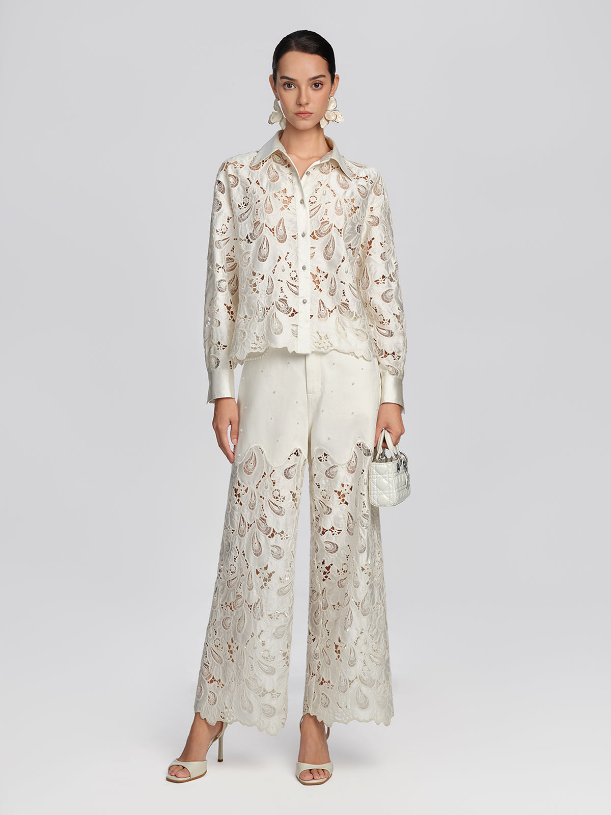 Eyelet Lace Rhinestone Shirt