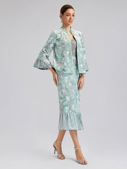 Beaded Floral Embroidered Velvet Stand Collar Jacket