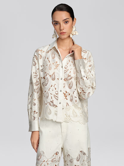 Eyelet Lace Rhinestone Shirt