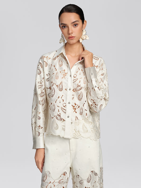 Eyelet Lace Rhinestone Shirt