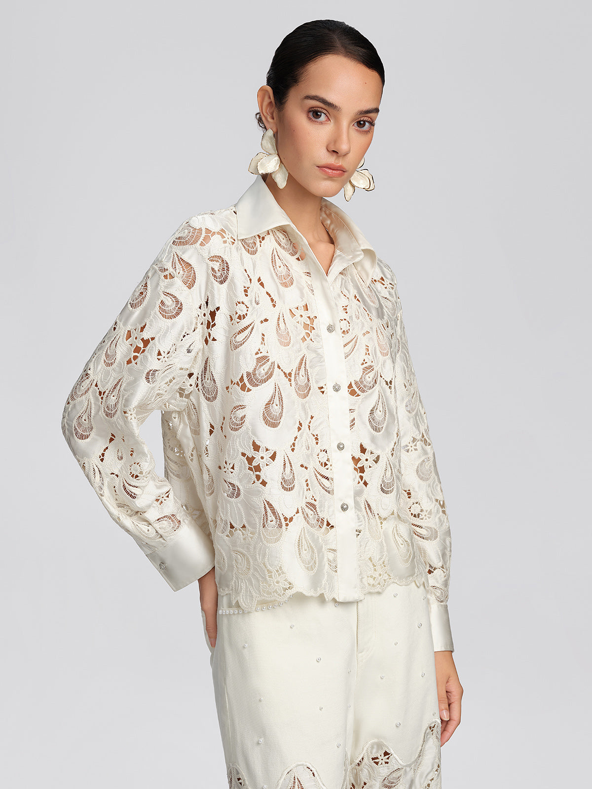 Eyelet Lace Rhinestone Shirt