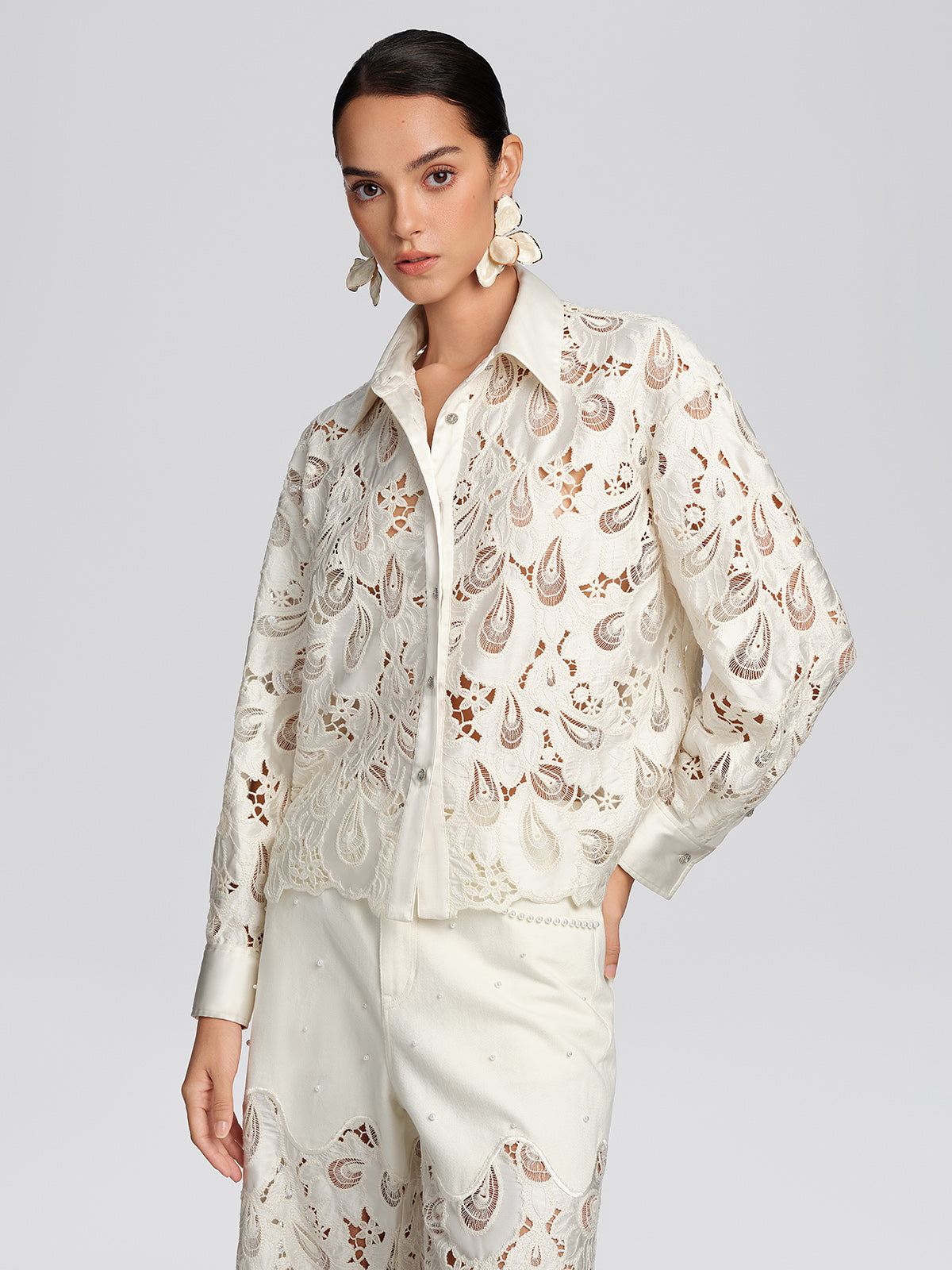 Eyelet Lace Rhinestone Shirt