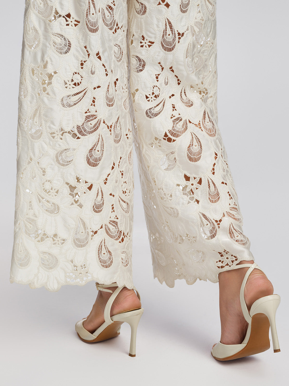 Lace Panel Pearl Wide Leg Pants