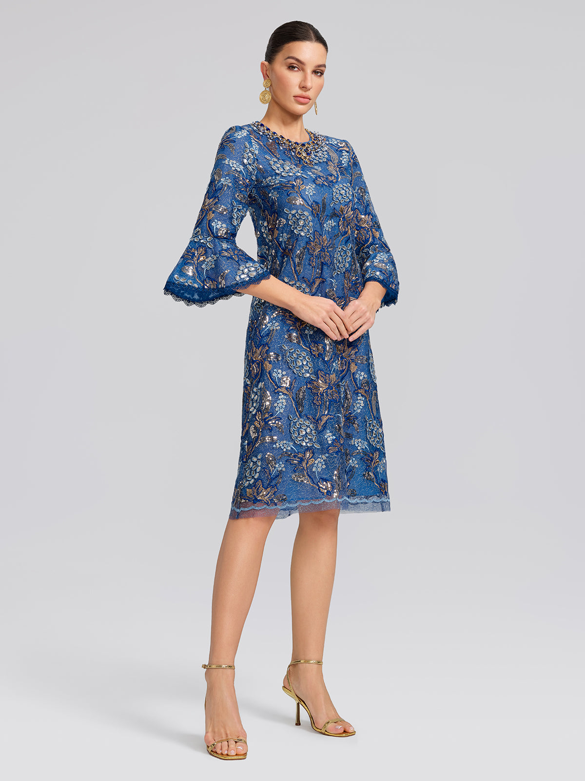 Sequin Jacquard Crystal Embellished Dress