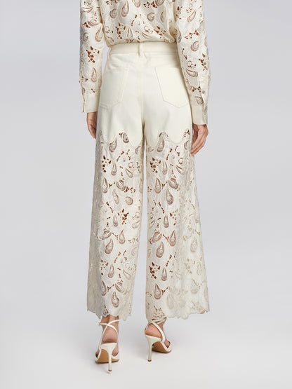 Lace Panel Pearl Wide Leg Pants