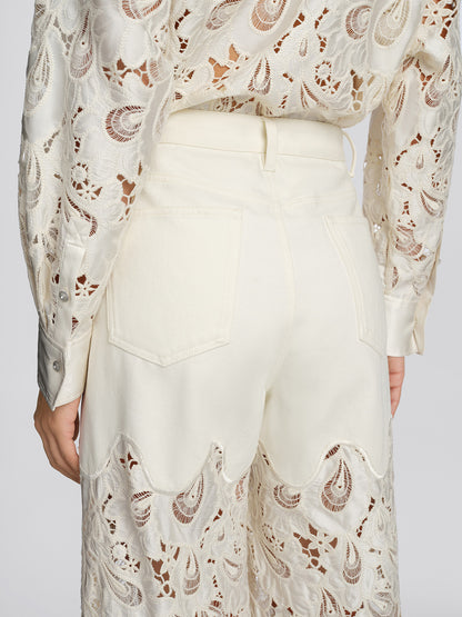 Lace Panel Pearl Wide Leg Pants