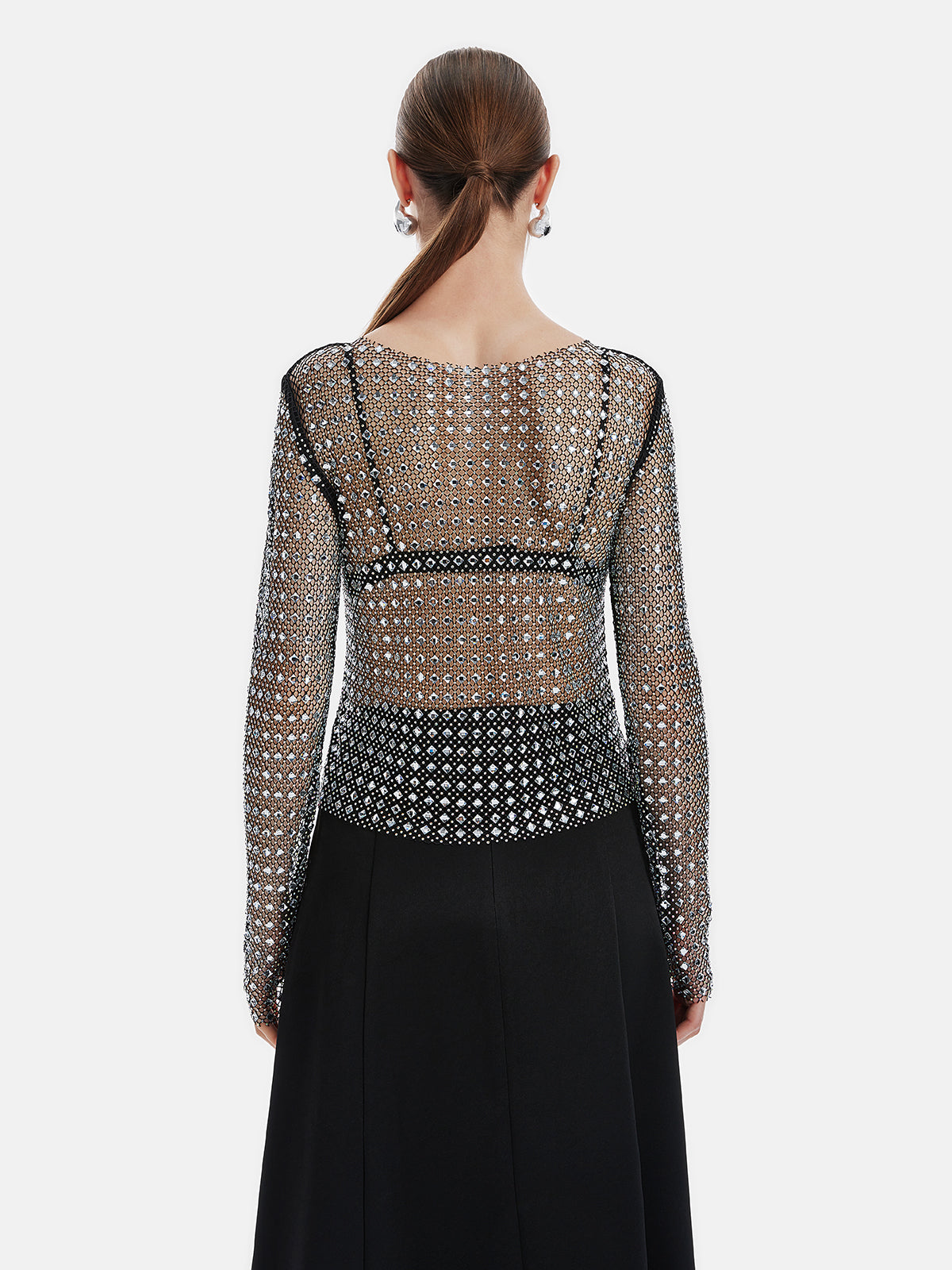 Rhinestone-Embellished Mesh Top