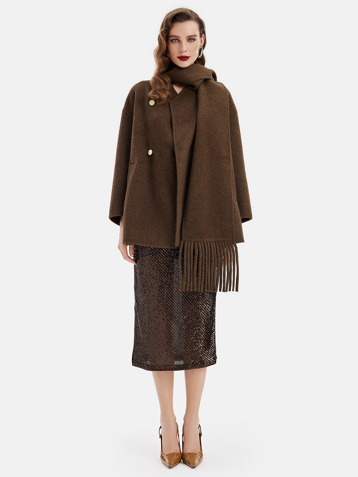 Bolivian Premium Alpaca Scarf-style Double-faced Wool Coat