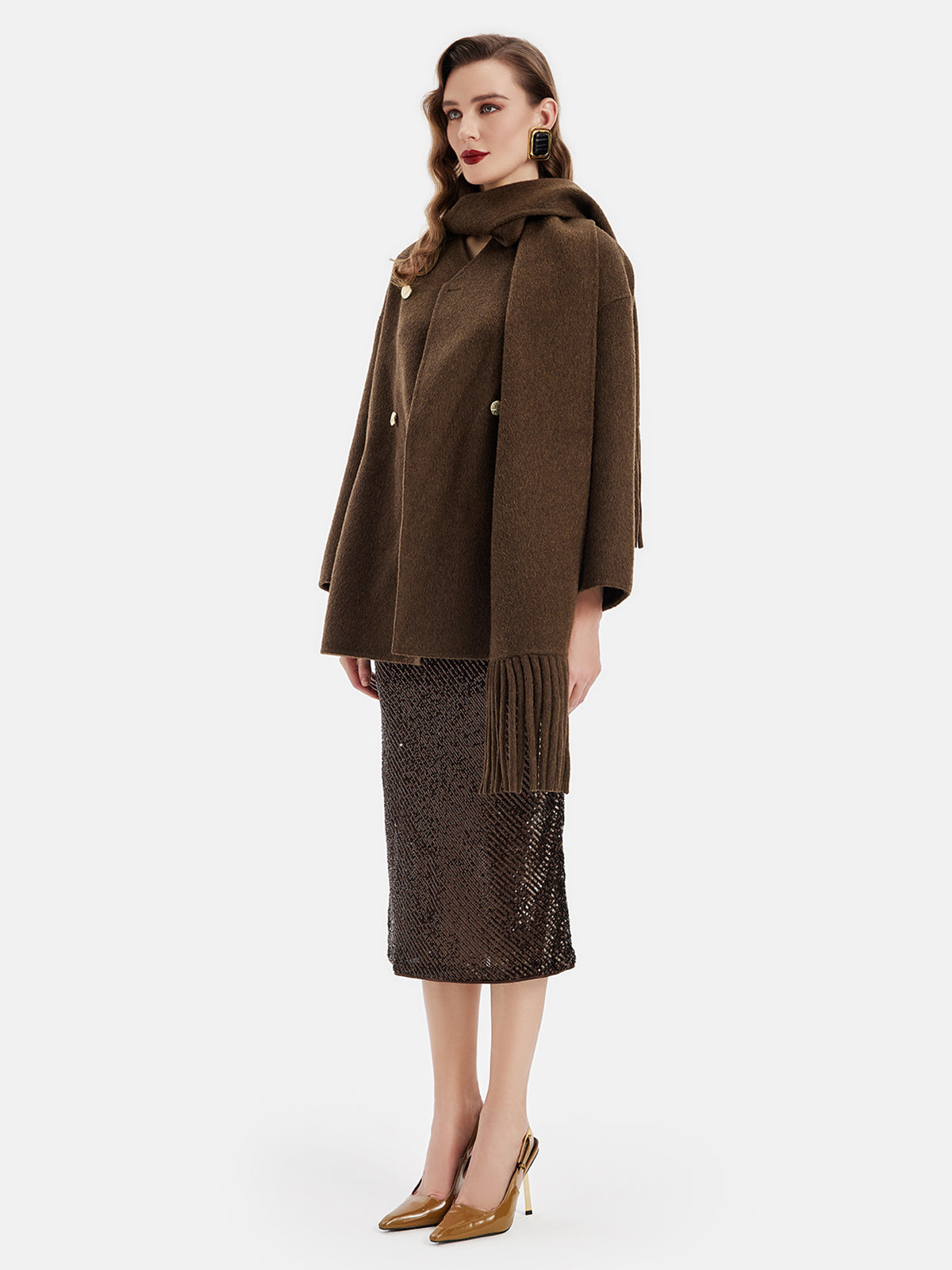 Bolivian Premium Alpaca Scarf-style Double-faced Wool Coat