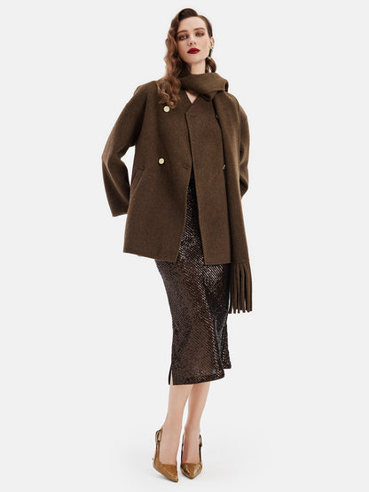 Bolivian Premium Alpaca Scarf-style Double-faced Wool Coat