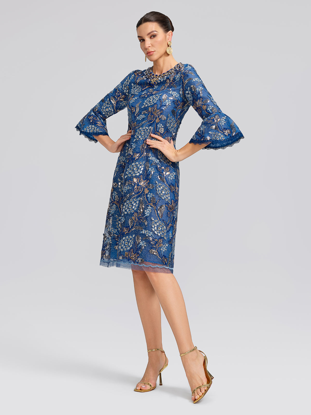 Sequin Jacquard Crystal Embellished Dress