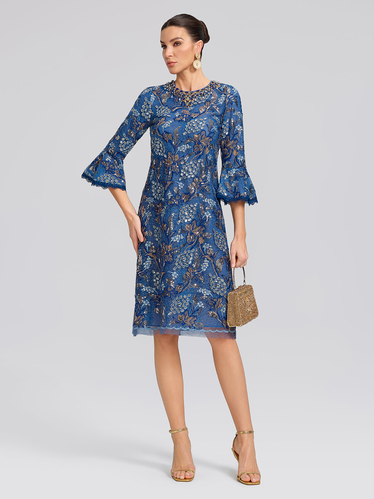 Sequin Jacquard Crystal Embellished Dress