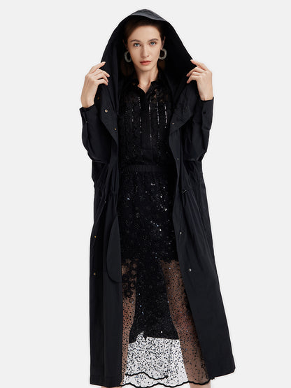 Drawstring Hooded Oversized Trench Coat